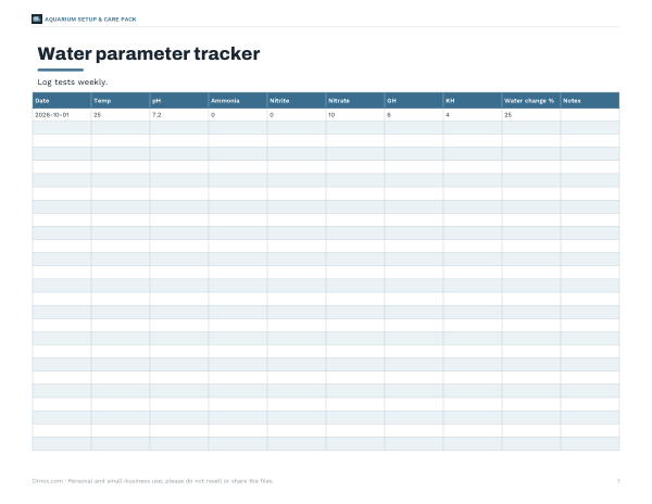 Preview of Printable Aquarium Water Parameter Tracker